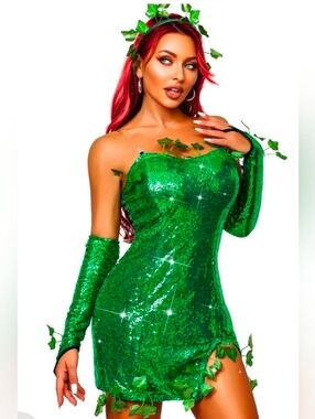 Sexy Halloween Costume For Women 3Pcs, Green Elf Dresses Forest Fairy